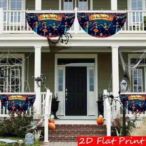 Mexican Dia de los Muertos semi-circle flags for outdoor party and yard wall decoration