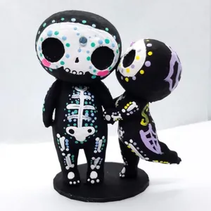 Mexikanischer Tag Der Toten Zuckerschädel Figuren Kunstharz Skelett Paar Familie Statuen Handbemalt Gothisch Halloween Deko Desktop Ornamente