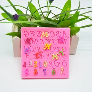 Vue détaillée d'un moule en silicone rose avec alphabet et chiffres pour décoration.