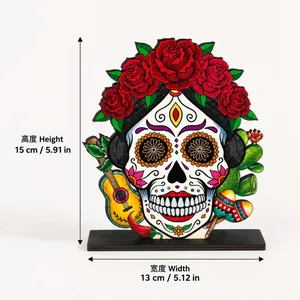 Day of the Dead multi-layer wooden sugar skull desktop ornament with height and width