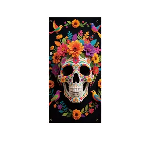 Mexikanische Totenkopf-Türabdeckung für Tag der Toten mit bunten Blumenmustern