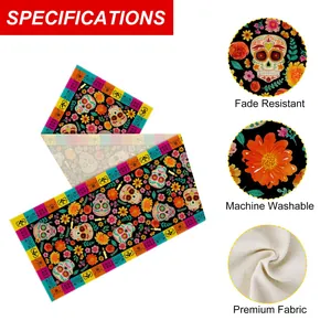 Sugar skull table runner detail showing fade resistant print and premium fabric