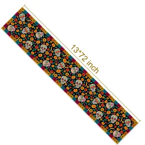 13x72 inch Mexican Day of the Dead sugar skull table runner dimensions detail