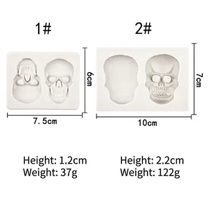 Detailed size and weight specifications for two variants of 3D skull silicone molds