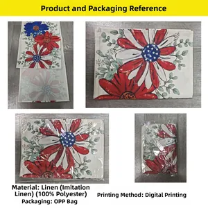 Detail view of floral linen-style table runner and placemats in OPP bag