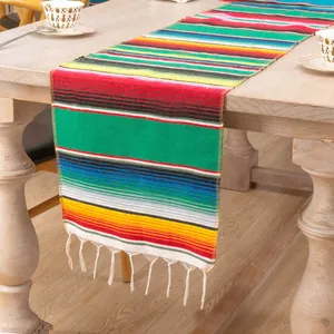 Mexikanischer Serape Tischläufer Baumwolle Polyester Bunt Gestreift Boho Party Tischdecke Mit Quasten Picknickdecke Schal Dekor