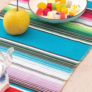 Bunter mexikanischer Serape-Tischläufer mit lebhaften Regenbogenstreifen für Partys
