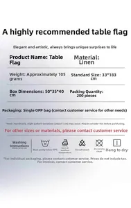 Detailed specifications and washing care instructions for the linen festival table runner