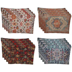 Set di quattro pochette in lino in stile messicano con motivi etnici per lo stoccaggio