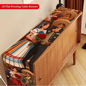 Close-up detail of Mexican folk theme 2D flat printing table runner for party decor