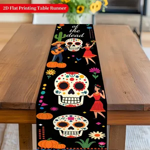 Day of the Dead sugar skull table runner on wooden table detail