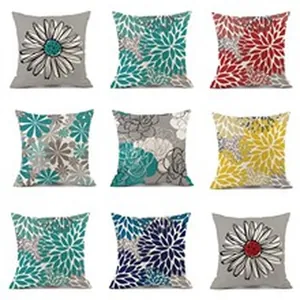 Set di nove federe per cuscini in lino con eleganti motivi floreali colorati