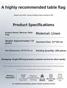 Detailed specifications and care instructions for Mexican style floral linen table runner.