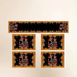 Mexican Day Of The Dead Table Runner Retro Mandala Flower Linen Placemat Set For Kitchen Dining Room Home Decor Table Decoration