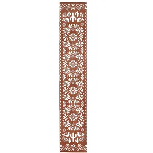 Mexican bohemian linen table runner with white floral and cactus print
