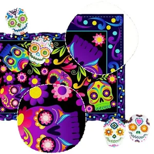 Chemin de table mexicain Jour des Morts avec crânes pour décoration de fête