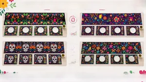 Mexican style table runner and placemat set with vibrant floral and sugar skull printed designs