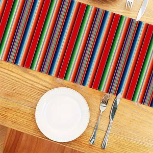 Runner da tavola in lino stile messicano a strisce colorate per decorazione feste