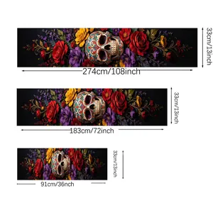 Mexikanischer Day of the Dead Tischläufer mit Totenkopf-Blumendesign in 108, 72, 36 Zoll
