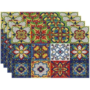 Set di 4 tovagliette colorate con motivi a piastrelle messicane per la tavola festiva
