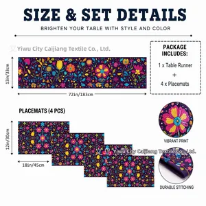 Detailed size and set information for the Mexican floral table runner and placemats set