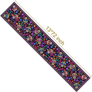 Camino de mesa mexicano Día de los Muertos con diseño de calaveras y flores 13x72 pulgadas
