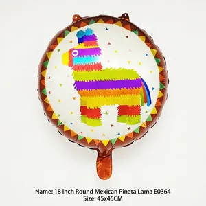 Round 18-inch foil balloon featuring a colorful Mexican llama piñata for fiesta parties