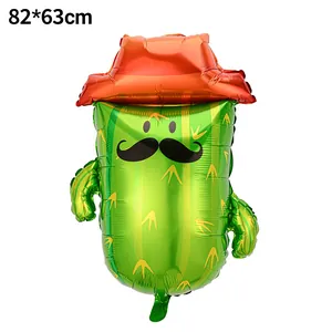 Large cactus foil balloon with mustache and sombrero for Mexican fiesta party decorations