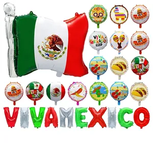 Mexican Carnival Party Decoration Balloons Aluminum Foil Round Viva Mexico Supplies Cactus Sombrero Taco Pattern Balloons