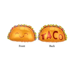Taco foil balloon showing front and back views with 74x61cm dimensions