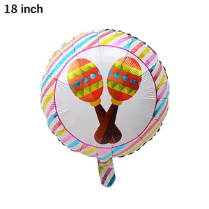 18-inch round foil balloon featuring colorful Mexican maracas for carnival celebrations