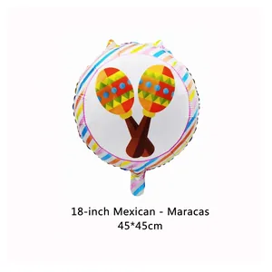 18 inch Mexican Fiesta round foil balloon with colorful maracas design for party decoration