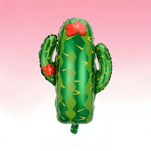 Detailed view of a green cactus foil balloon for fiesta party festival decorations