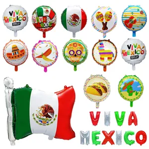 Mexican themed foil balloons set with flag and Viva Mexico letters for carnival events