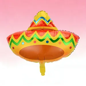 Colorful Sombrero hat shaped aluminum foil balloon for Mexican Fiesta party decorations.