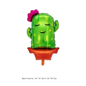 Detail view of cactus foil balloon with dimensions showing 61.5cm by 87.5cm size
