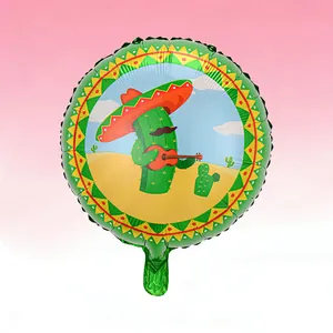 Detailed view of Mexican fiesta cactus foil balloon for carnival party decor