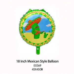 18-inch Mexican foil balloon featuring cartoon cactus playing guitar in desert