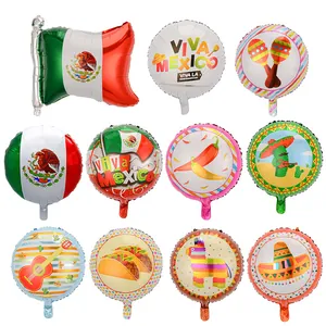 Mexican Fiesta foil balloon set featuring cactus, taco, and flag designs for carnival party