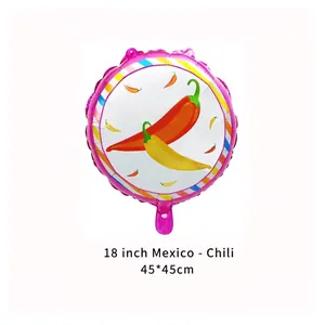18-inch Mexican carnival round foil balloon featuring a vibrant chili pepper pattern