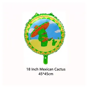 18-inch round Mexican Fiesta balloon featuring a cactus with a sombrero and guitar.