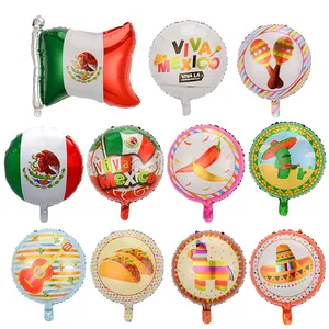 Detailed collection of Mexican Fiesta foil balloons featuring Tacos, Sombreros and Cacti