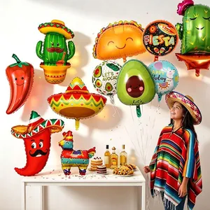 Decorazioni per Feste Messicane Fiesta Palloncini in Alluminio Pinata Alpaca Cactus Avocado Sombrero Taco Chili Tema Compleanno Carnevale