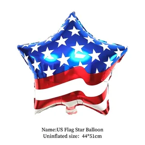Detailed view of a 44x51cm star-shaped American flag foil balloon for July 4th party
