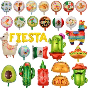 Mexican Fiesta balloon set with cactus, taco and piñata shapes for party decor