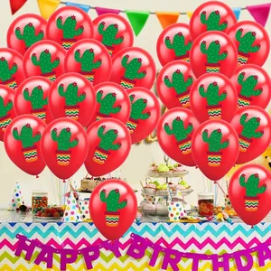Gedetailleerd zicht op rode latex ballonnen van 12 inch met cactusprint voor feest