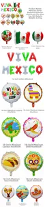 Detailed view of Mexican fiesta foil balloons including taco, skull, and cactus designs