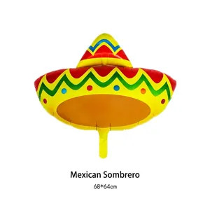 Colorful Mexican sombrero foil balloon with wave patterns, 68x64cm size detail