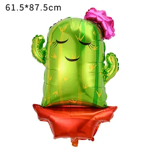Large smiling cactus shaped foil balloon for Fiesta party decoration, size 61.5x87.5cm