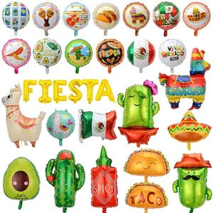 Mexican Fiesta balloon set with cactus taco and llama foil balloons for party decor